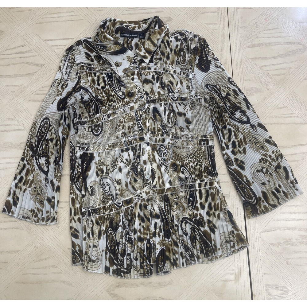 Essentials Milano Multi-color Crinkle Accordion Pleat Ruffle Blouse Size L Large